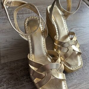 BAMBOO Gold Braided Wedge Sandals